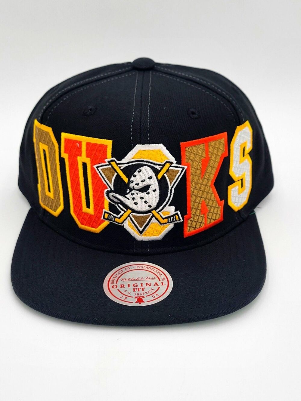 Anaheim Ducks Mitchell & Ness Varsity Bust Snapback Hat Cap Mighty Ducks NEW